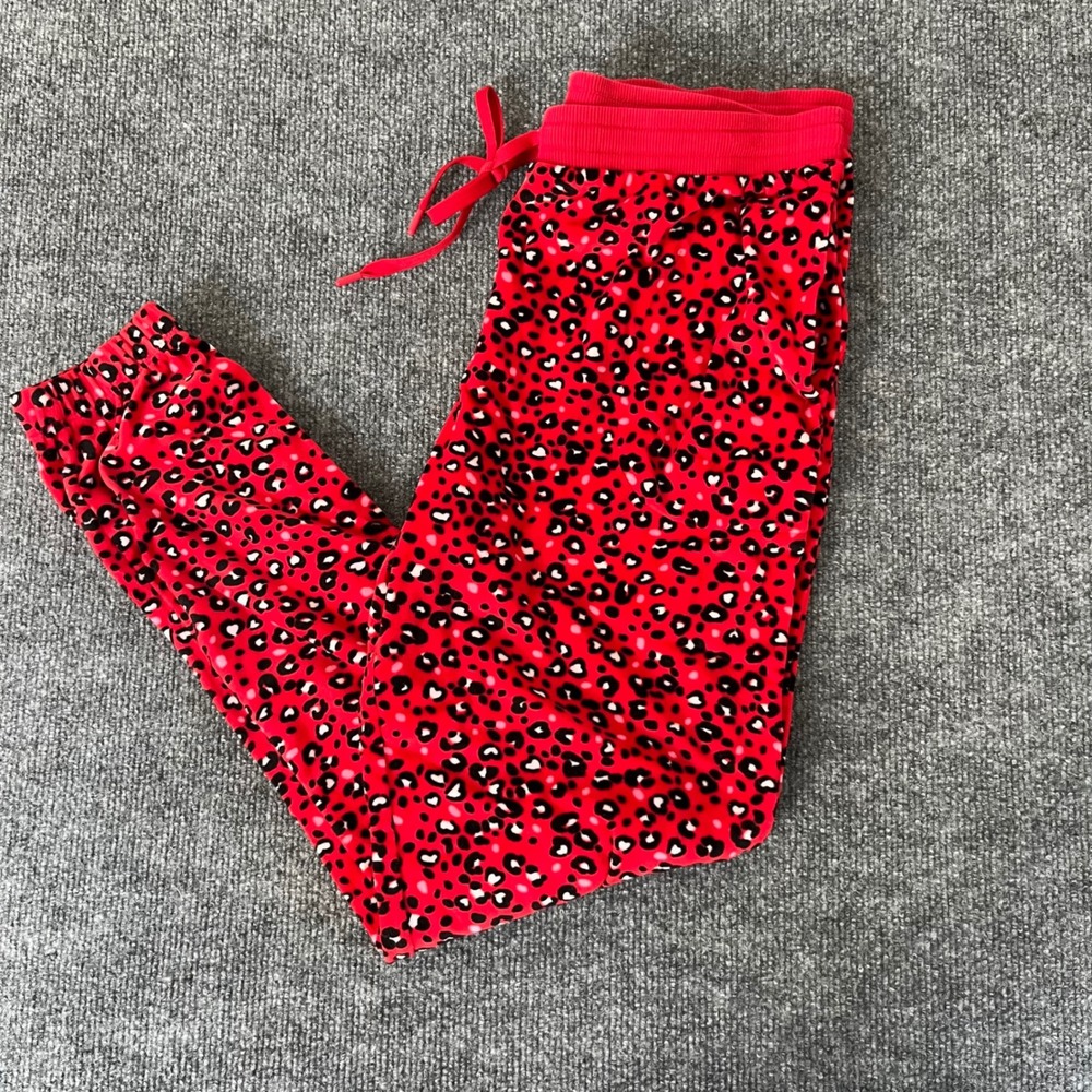Secret Treasures Red Leopard Heart Print Pajama Jogger Pants Lounge Small